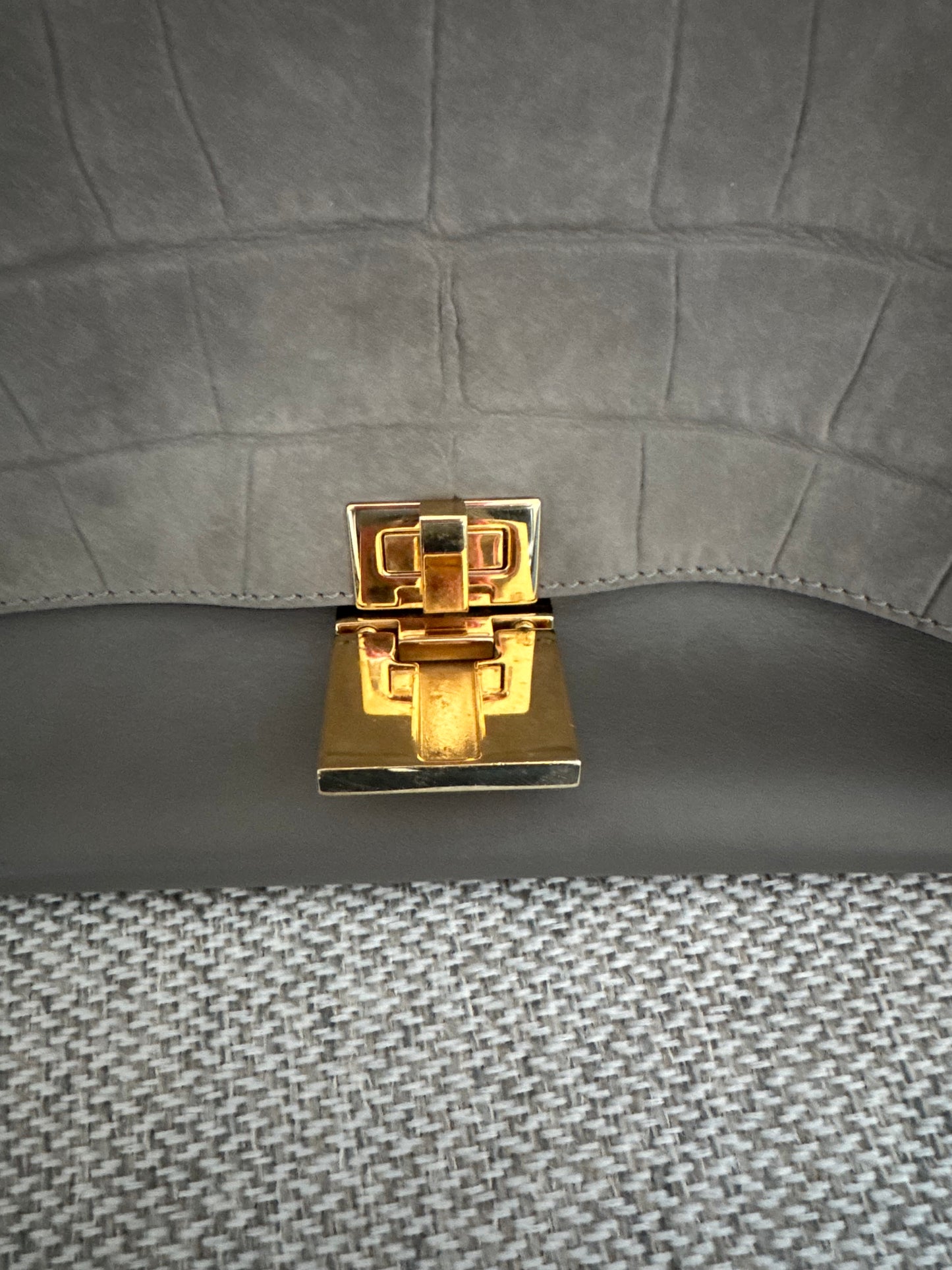 Celine Two Tone Grey croc embossed leather and suede medium trapeze top handle