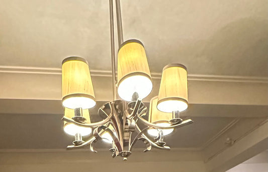 Art Deco Modernist Chandelier in Nickel with Scroll Detail